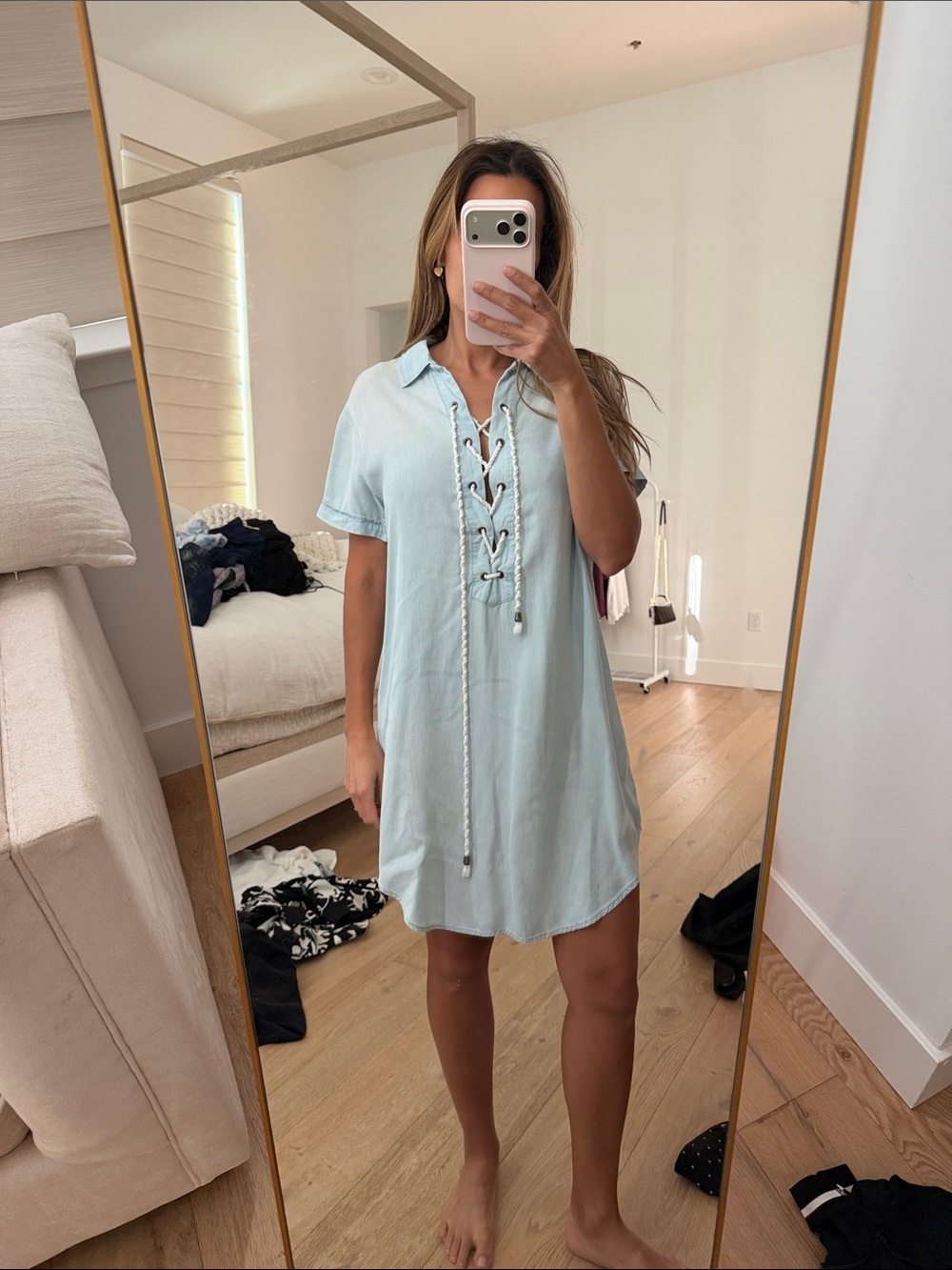 Rails Light Blue Lace-Up Shirt Dress